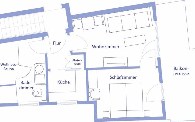 Grundriss Ferienwohnung zum Golfplatz. 