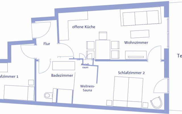Grundriss Ferienwohnung zur Seebrücke Grömitz 